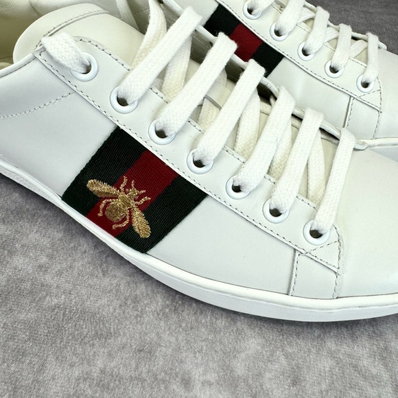 Gucci Ace Web Embroidered Bee Leather Low Top Sneakers 38 Women - Picture 4 of 15